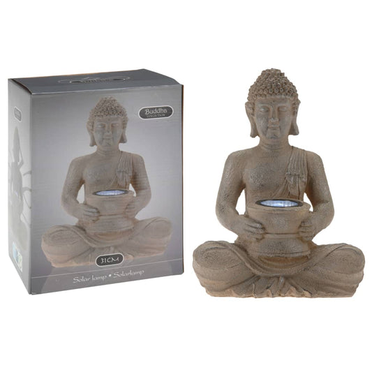 Progarden Gartenfigur Buddha Mit Solarleuchte