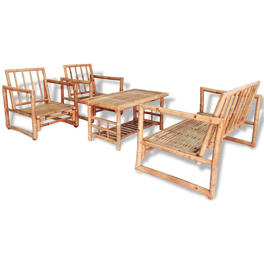 4-Tlg. Garten-Lounge-Set Mit Auflagen Bambus