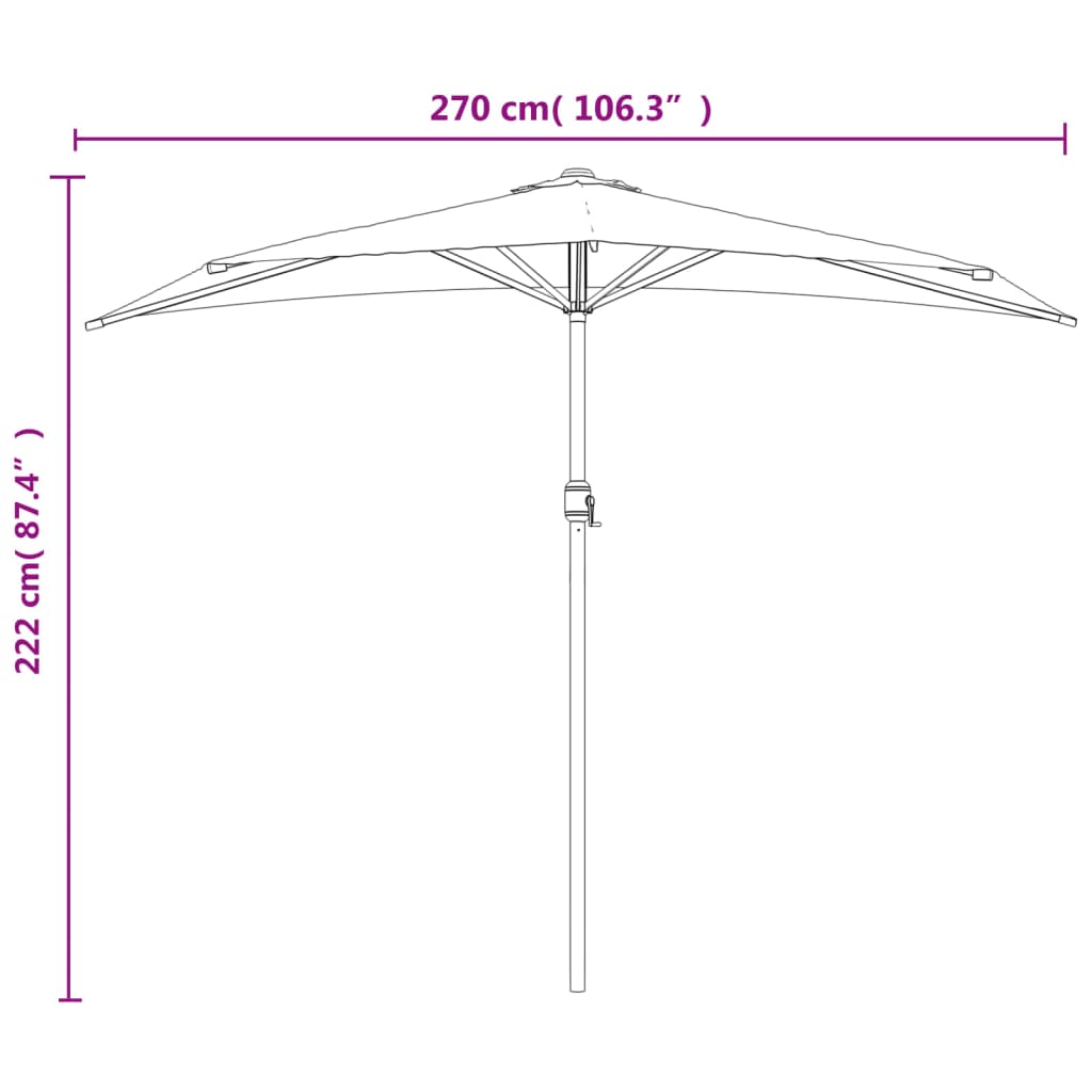 Balkon-Sonnenschirm Mit Alu-Mast 270X144 Cm Halbrund