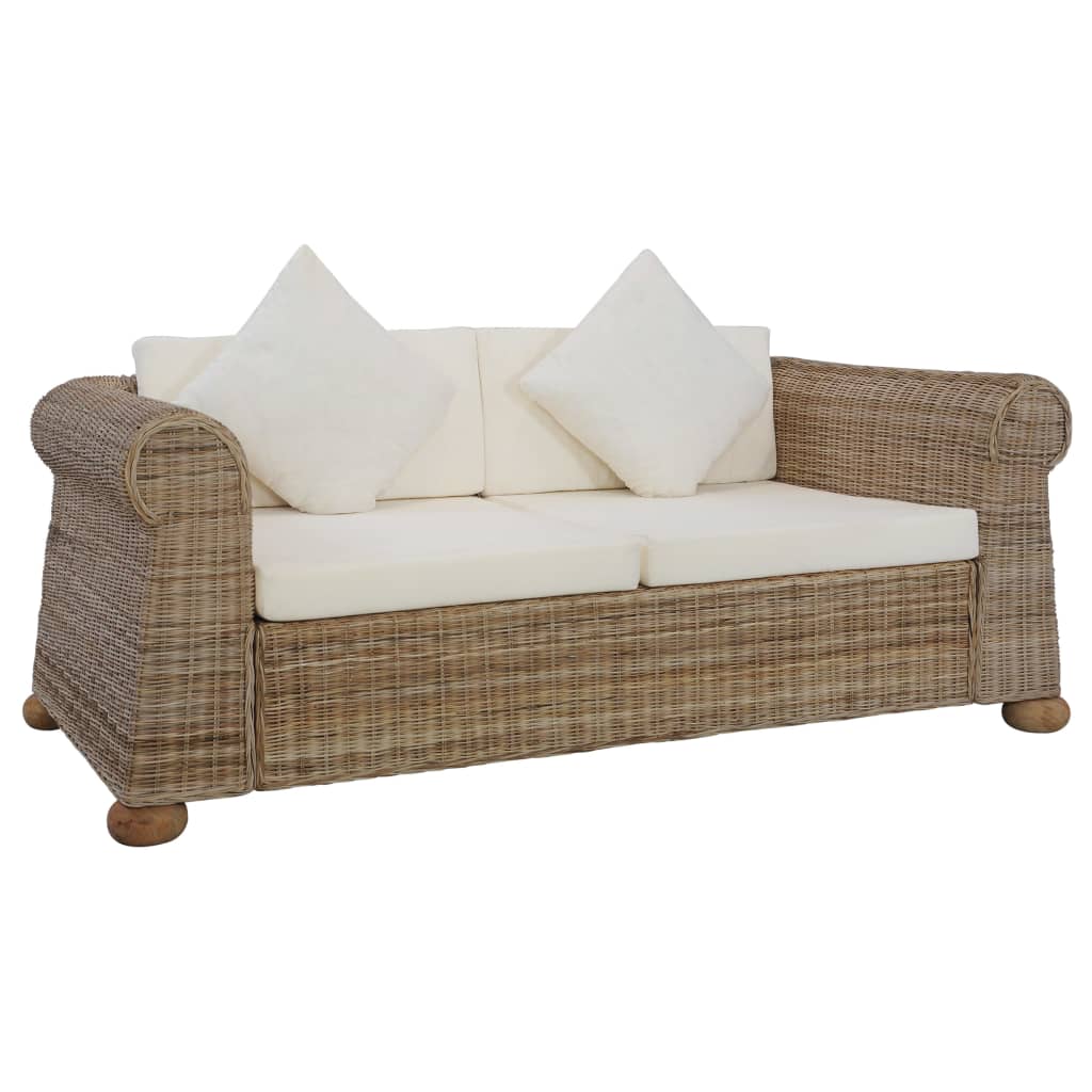 -Sofa Mit Kissen Natur Rattan