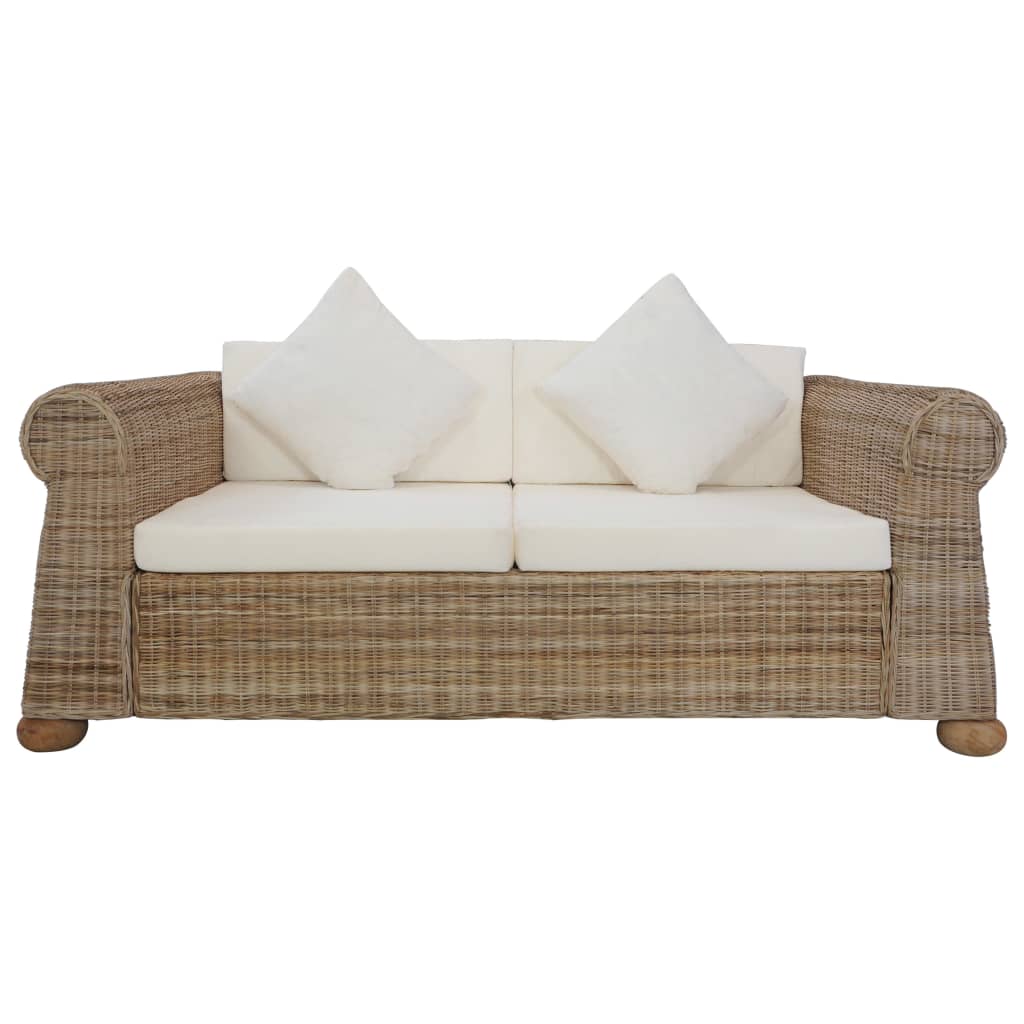 -Sofa Mit Kissen Natur Rattan