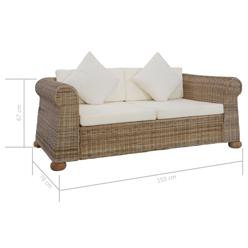 -Sofa Mit Kissen Natur Rattan