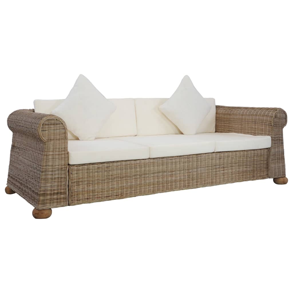 -Sofa Mit Kissen Natur Rattan