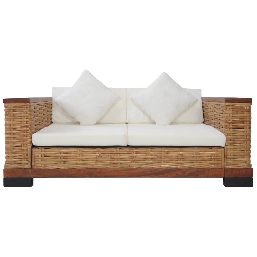 -Sofa Mit Auflagen Braun Natur Rattan