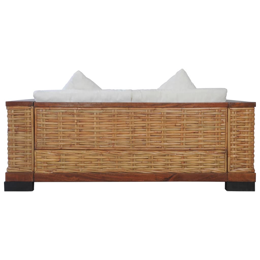 -Sofa Mit Auflagen Braun Natur Rattan