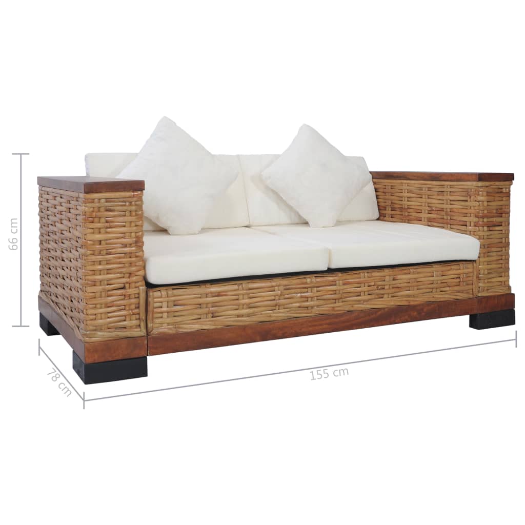 -Sofa Mit Auflagen Braun Natur Rattan