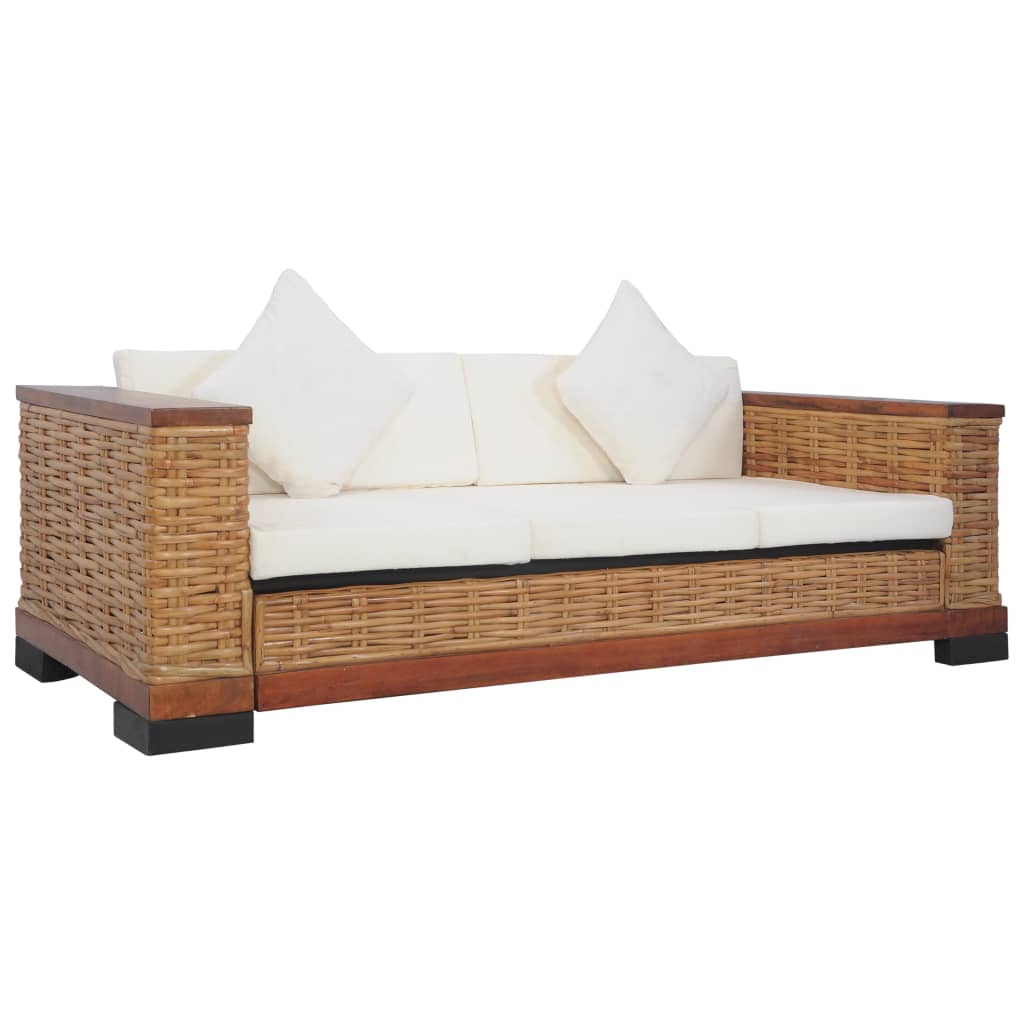 -Sofa Mit Auflagen Braun Natur Rattan