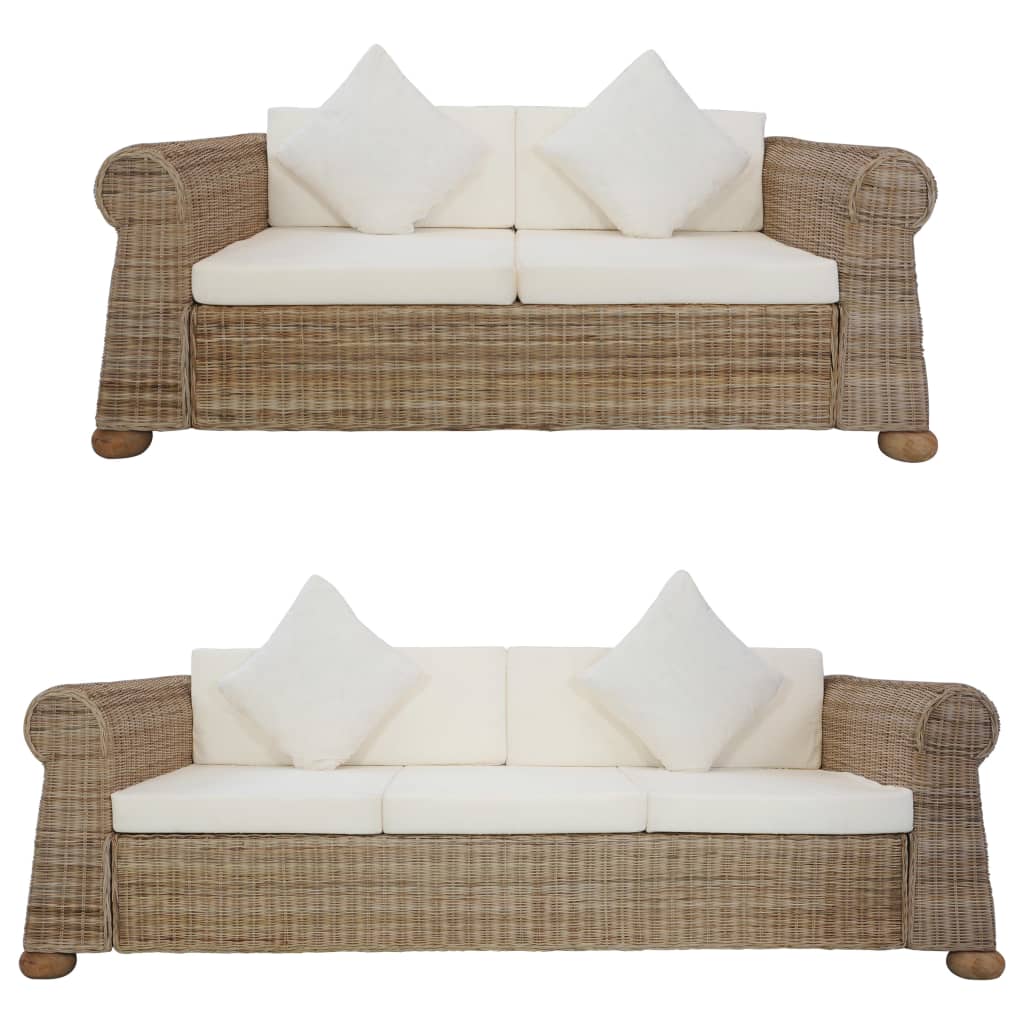 -Sofa Mit Kissen Natur Rattan