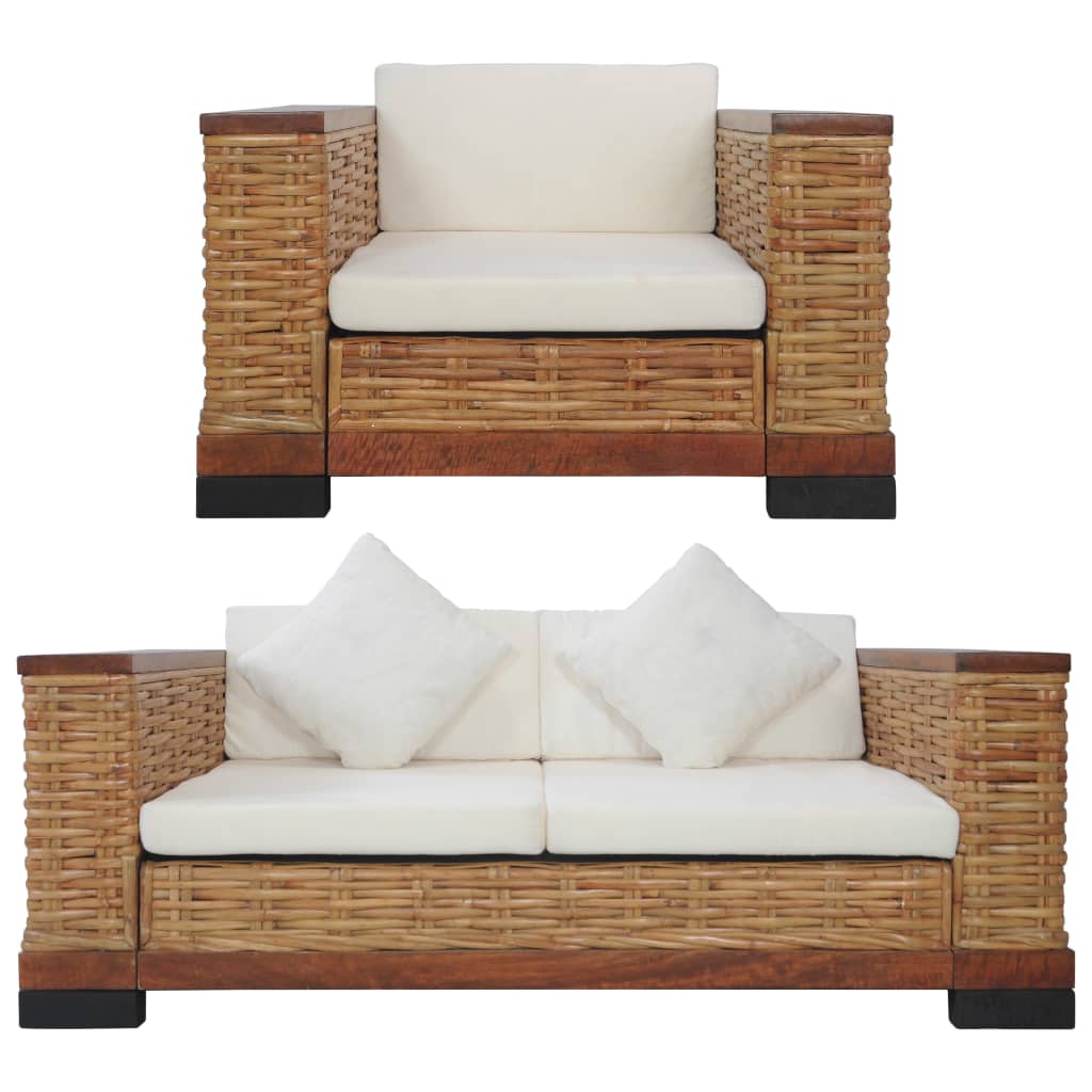 -Sofa Mit Auflagen Braun Natur Rattan