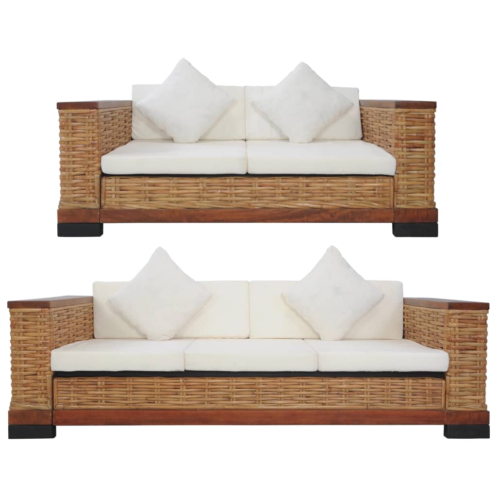 -Sofa Mit Auflagen Braun Natur Rattan