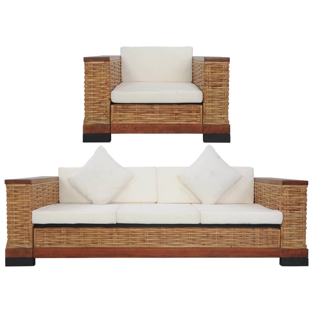 -Sofa Mit Auflagen Braun Natur Rattan