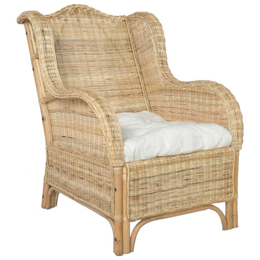 Sessel Mit Kissen Natur-Rattan Und Leinen