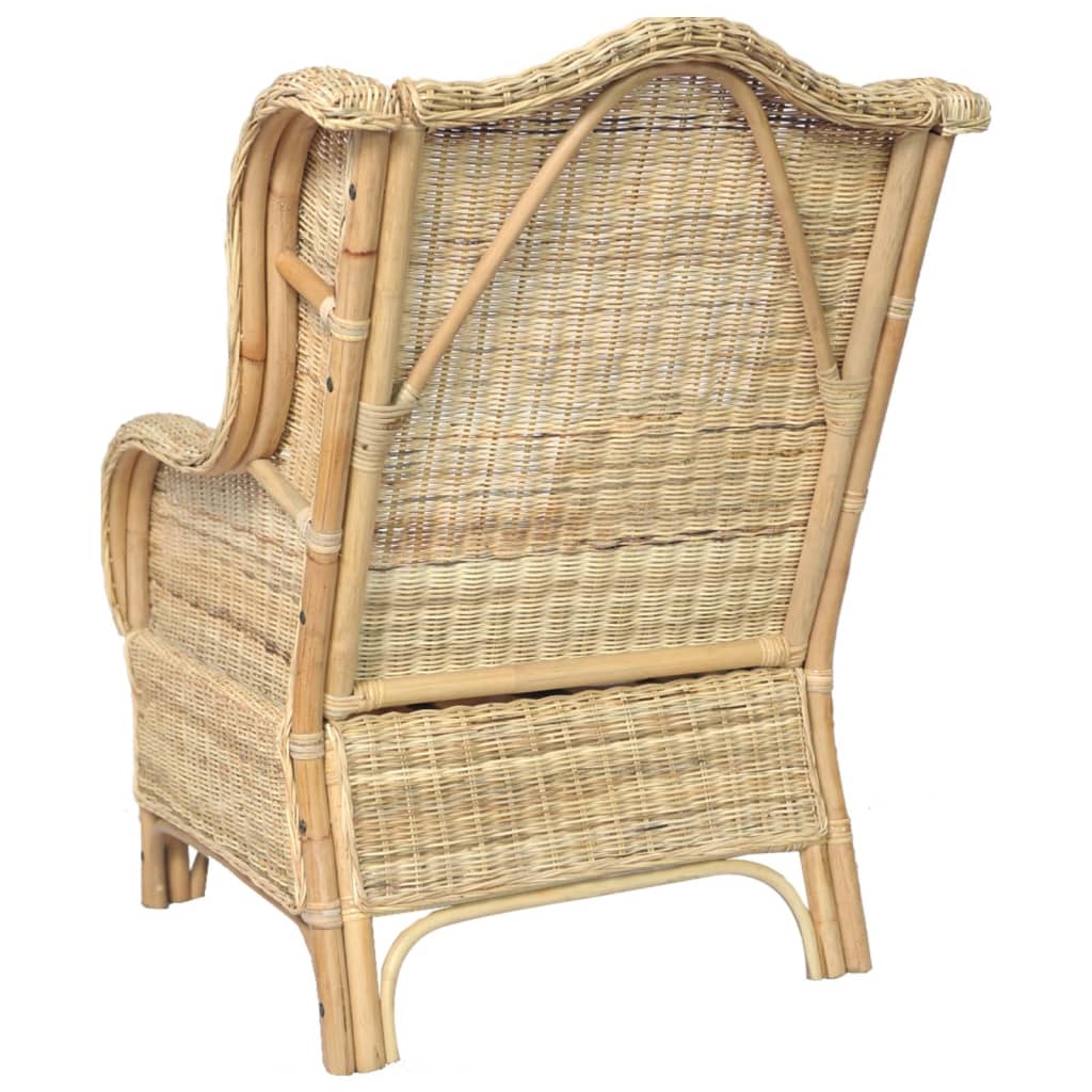 Sessel Mit Kissen Natur-Rattan Und Leinen