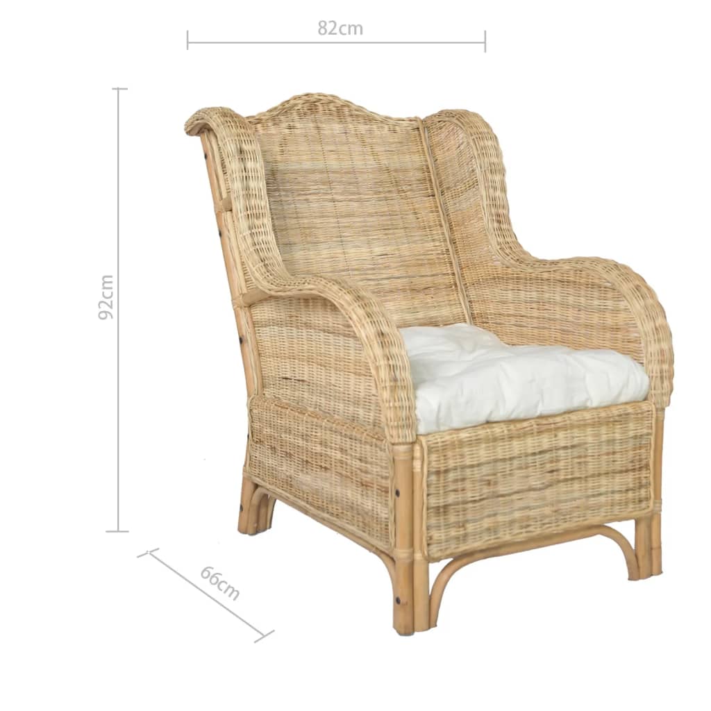 Sessel Mit Kissen Natur-Rattan Und Leinen