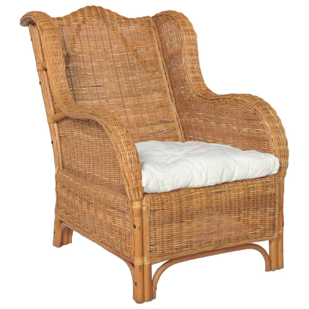 Sessel Mit Kissen Natur-Rattan Und Leinen