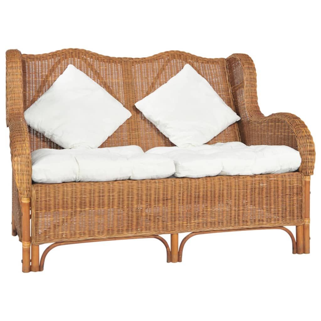 Sessel Mit Kissen Natur-Rattan Und Leinen