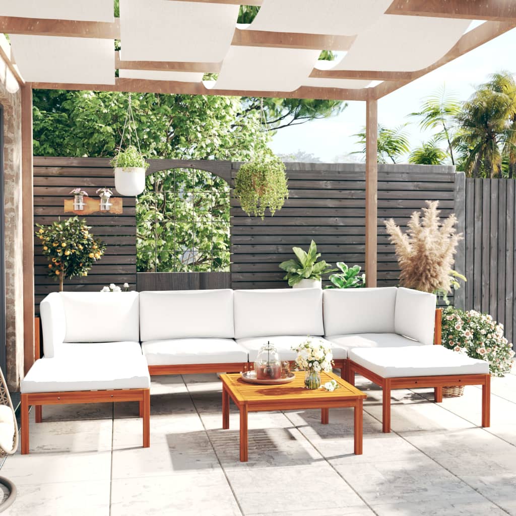 12-Tlg. Garten-Lounge-Set Mit Kissen Cremeweiß Massivholz Akazie