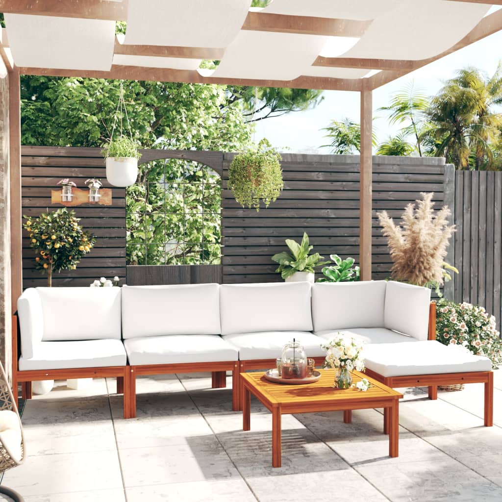 12-Tlg. Garten-Lounge-Set Mit Kissen Cremeweiß Massivholz Akazie