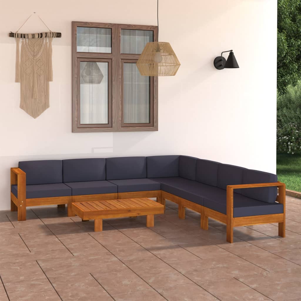 8-Tlg. Garten-Lounge-Set Mit Auflagen Massivholz Akazie