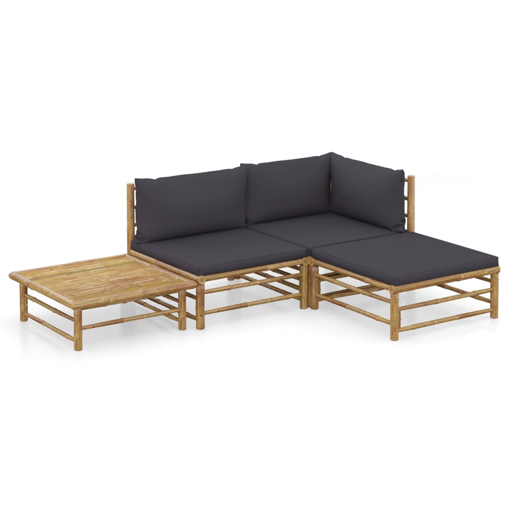 6-Tlg. Garten-Lounge-Set Mit Weißen Kissen Bambus