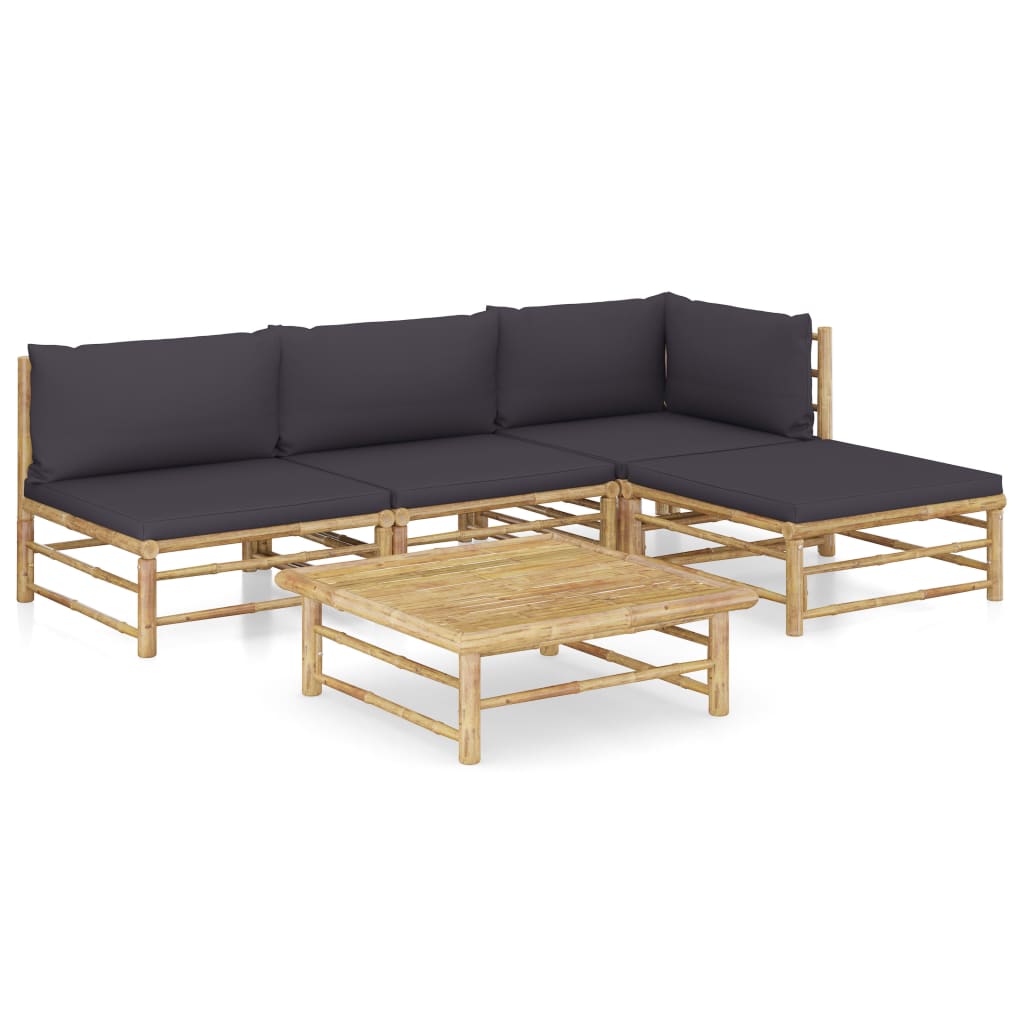 6-Tlg. Garten-Lounge-Set Mit Weißen Kissen Bambus