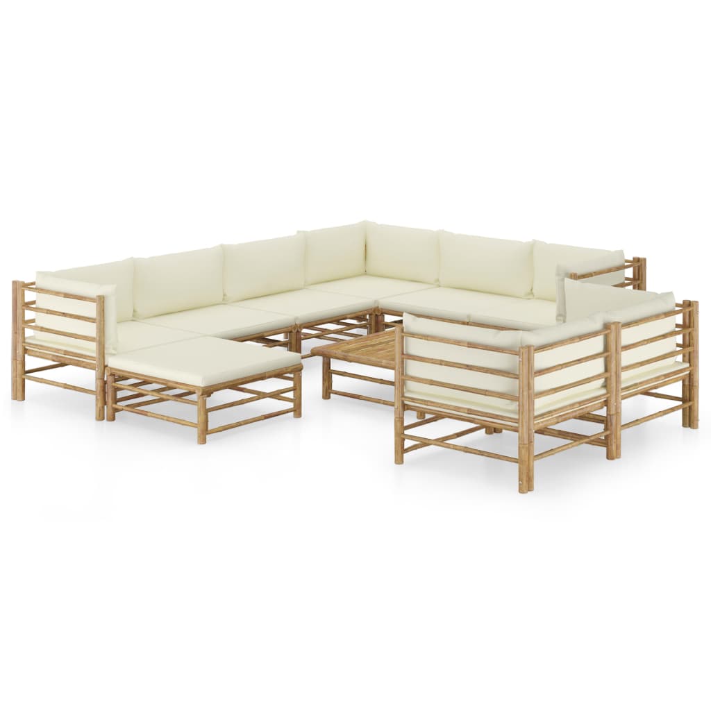 6-Tlg. Garten-Lounge-Set Mit Weißen Kissen Bambus