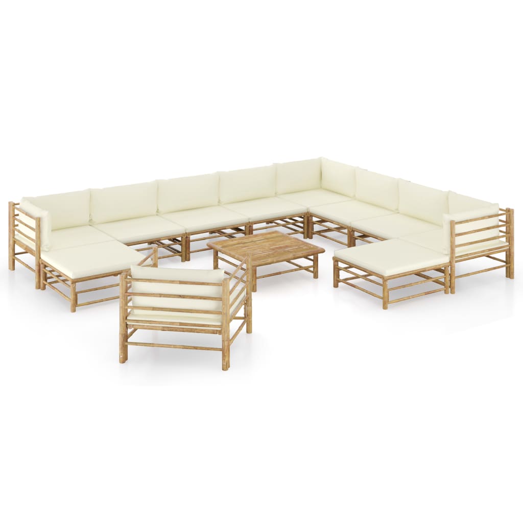 6-Tlg. Garten-Lounge-Set Mit Weißen Kissen Bambus