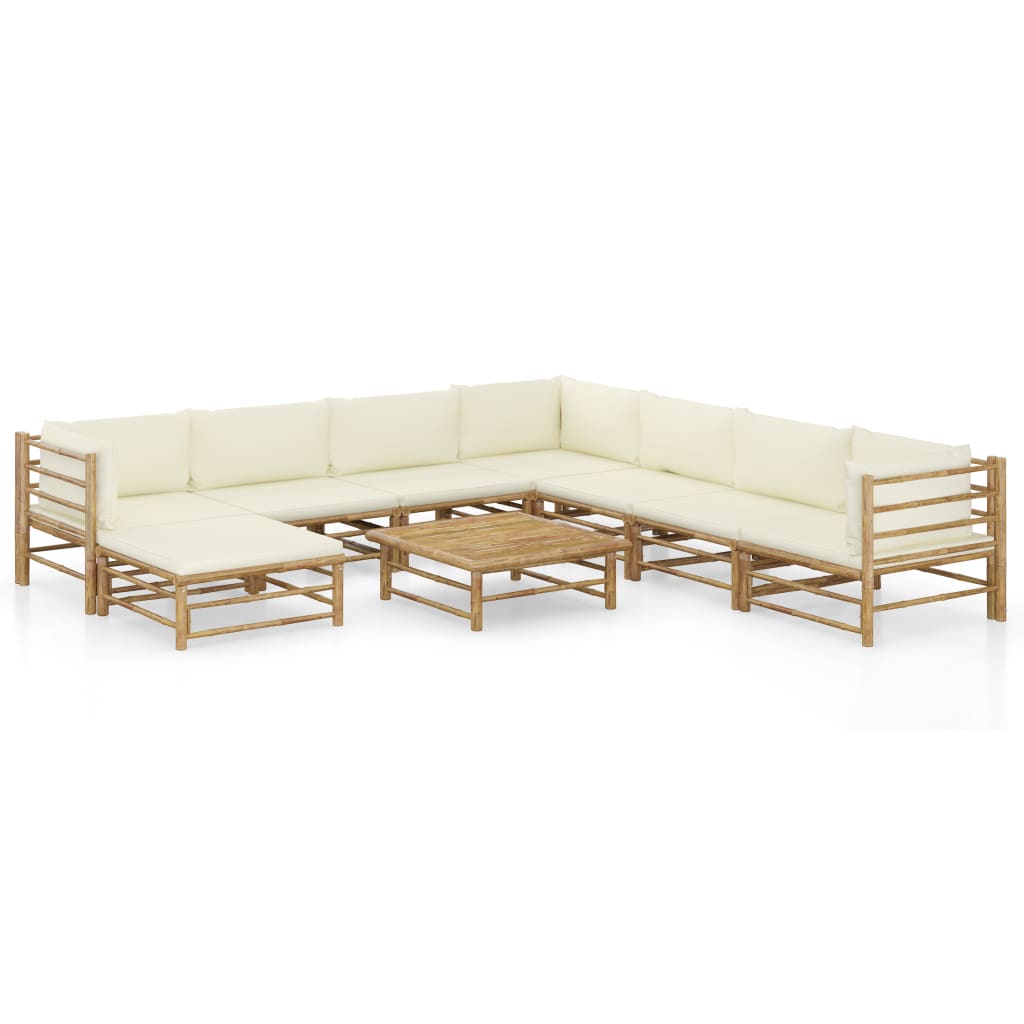 6-Tlg. Garten-Lounge-Set Mit Weißen Kissen Bambus