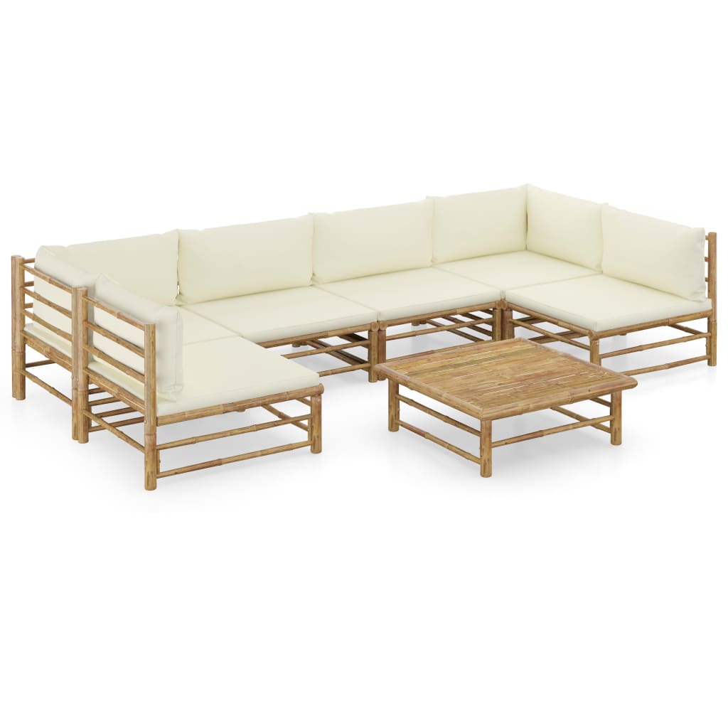 6-Tlg. Garten-Lounge-Set Mit Weißen Kissen Bambus