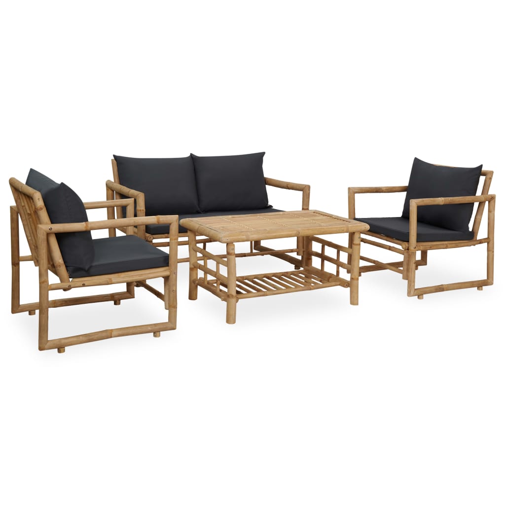 4-Tlg. Garten-Lounge-Set Mit Auflagen Bambus