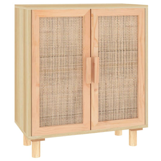 Sideboard 60X30X70 Cm Massivholz Kiefer Und Natur-Rattan