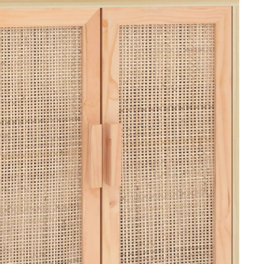 Sideboard 60X30X70 Cm Massivholz Kiefer Und Natur-Rattan