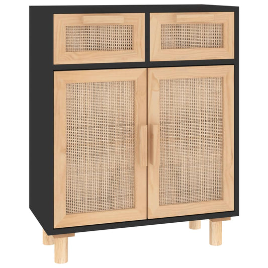 Sideboard 60X30X75Cm Massivholz Kiefer Und Natur-Rattan