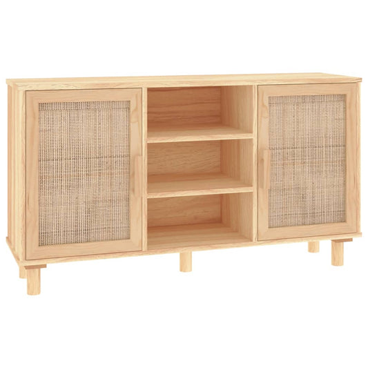 Sideboard 105X30X60 Cm Massivholz Kiefer Und Natur-Rattan