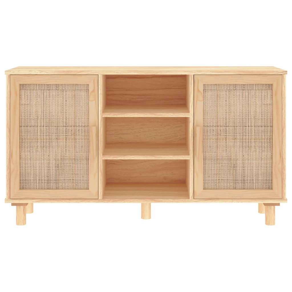 Sideboard 105X30X60 Cm Massivholz Kiefer Und Natur-Rattan