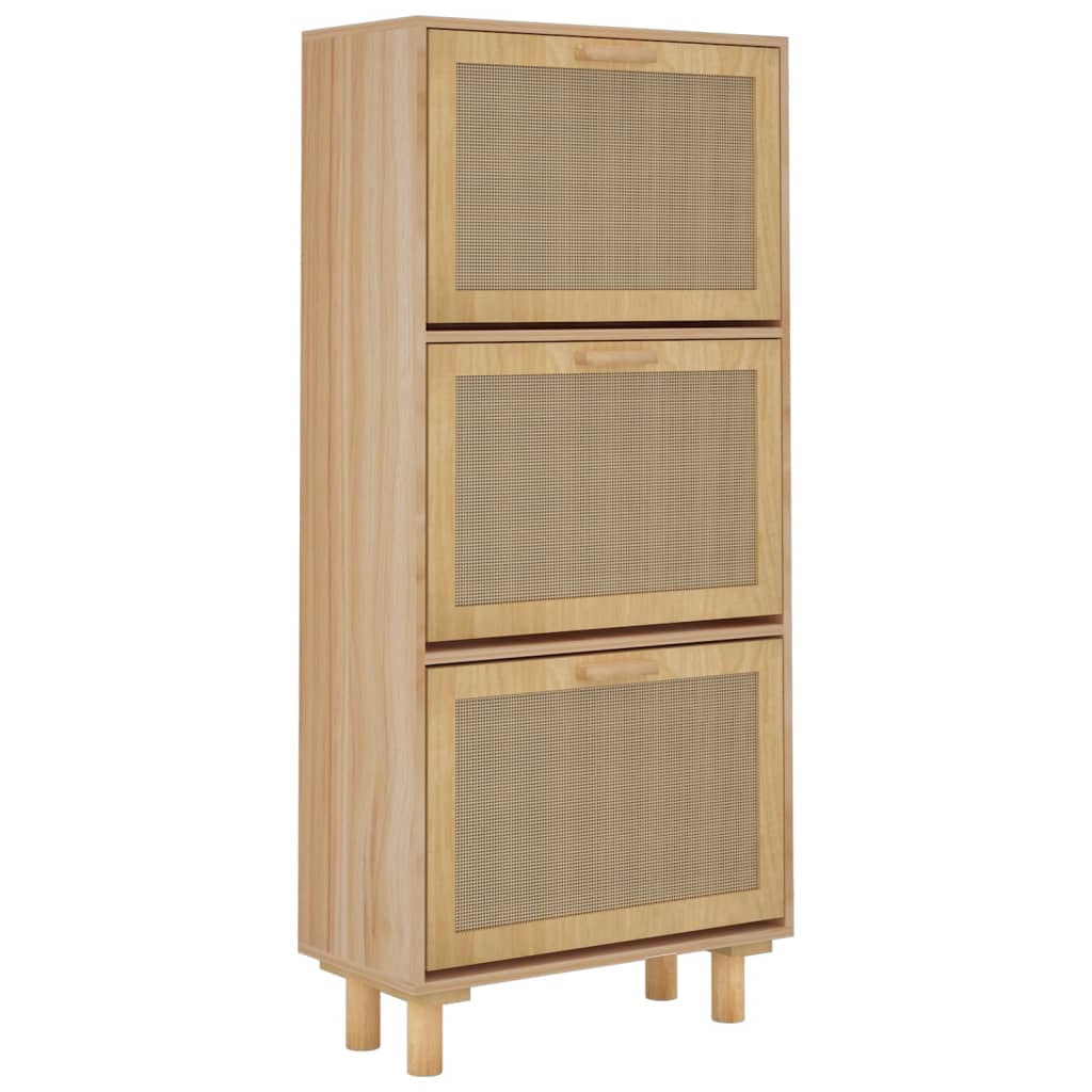 Schuhschrank 52X25X115 Cm Holzwerkstoff & Rattan Natur