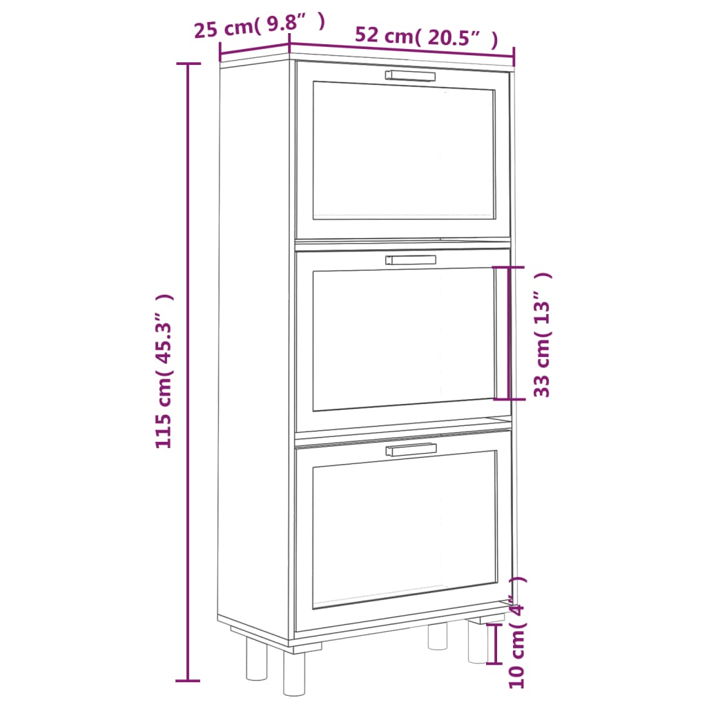 Schuhschrank 52X25X115 Cm Holzwerkstoff & Rattan Natur