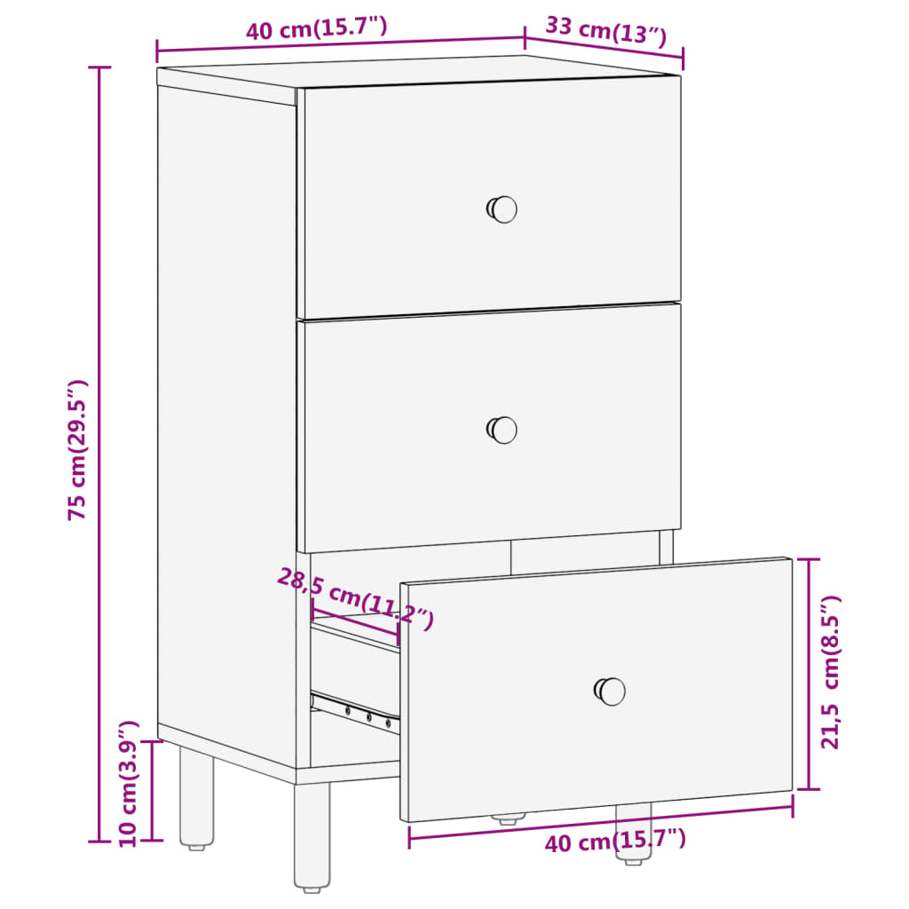 Beistellschrank 40X33X75 Cm Massivholz Akazie