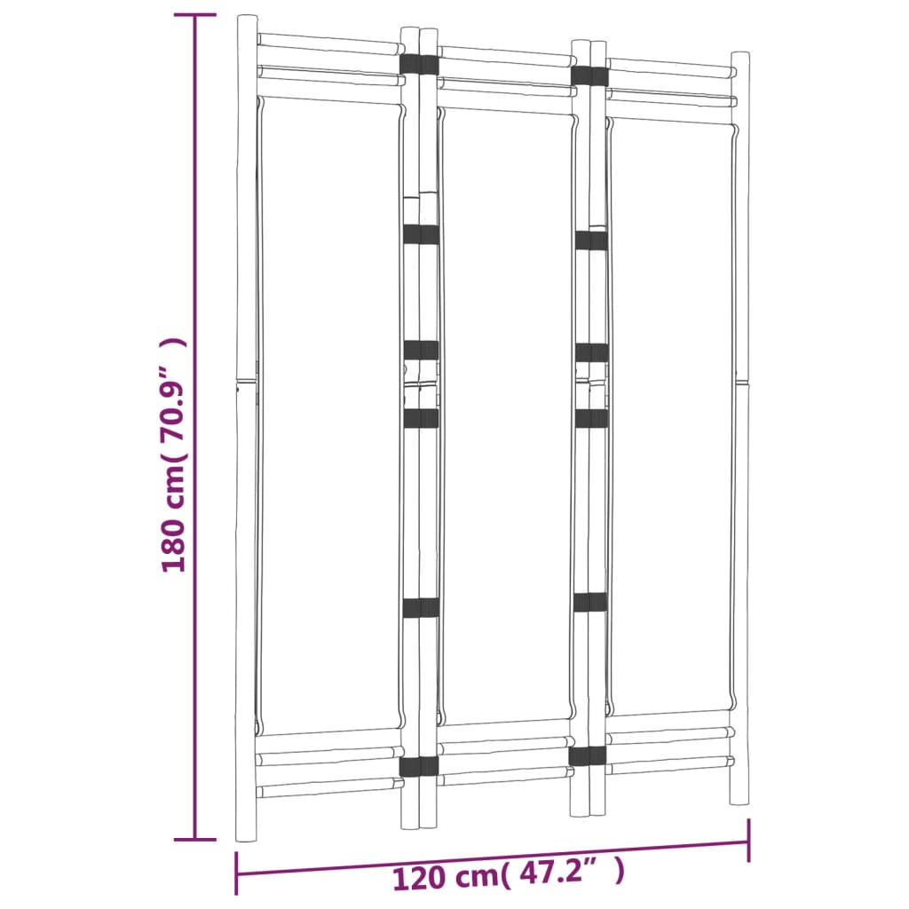 3-Tlg. Paravent Faltbar 120 Cm Bambus Und Canvas