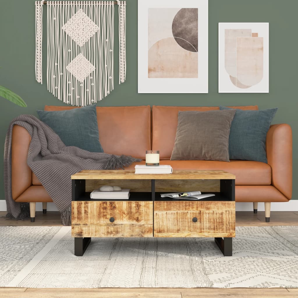 Couchtisch 80X54X40 Cm Massivholz Akazie & Holzwerkstoff