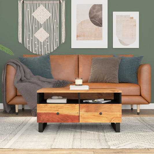 Couchtisch 80X54X40 Cm Massivholz Akazie & Holzwerkstoff