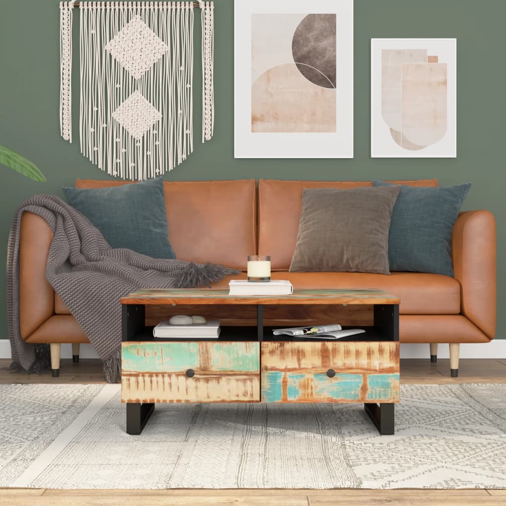 Couchtisch 80X54X40 Cm Massivholz Akazie & Holzwerkstoff