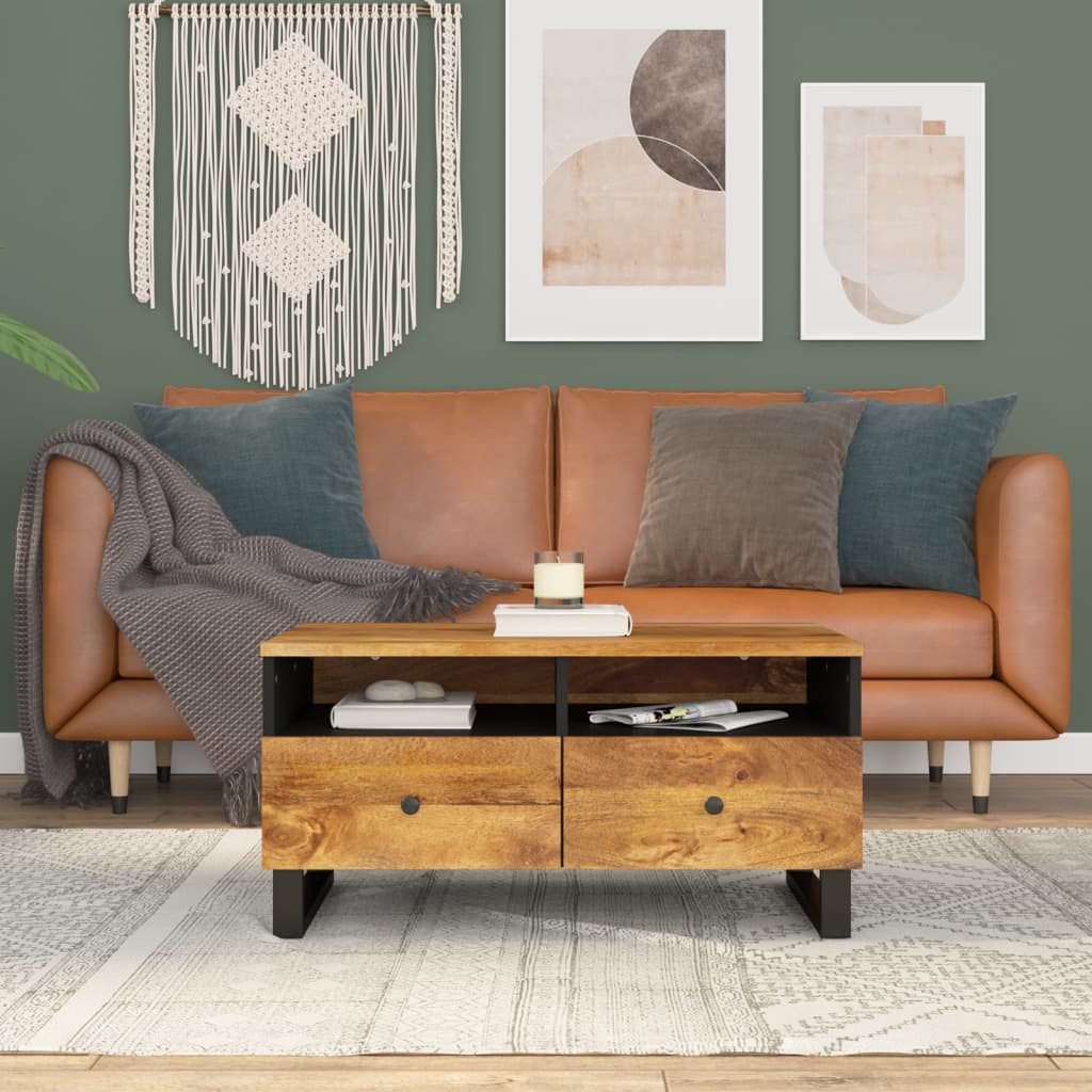 Couchtisch 80X54X40 Cm Massivholz Akazie & Holzwerkstoff