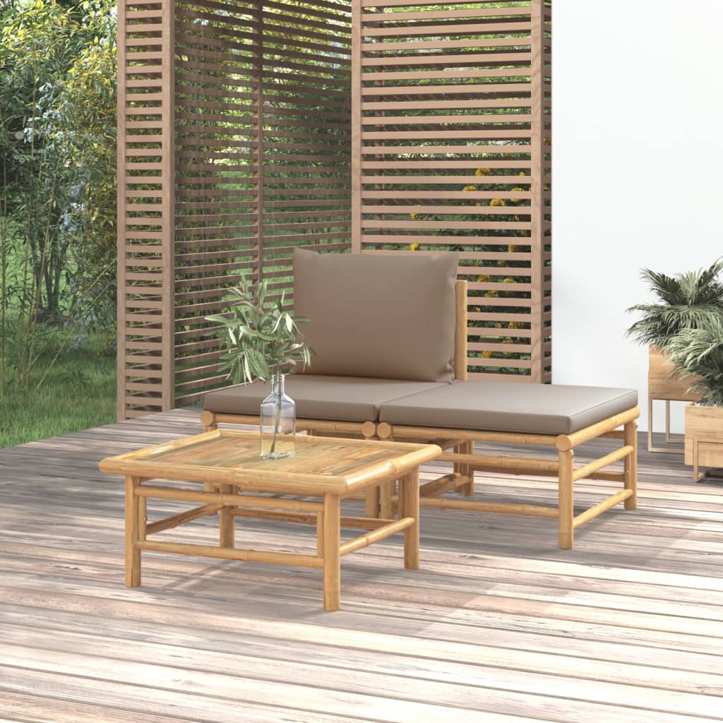 3-Tlg. Garten-Lounge-Set Mit En Kissen Bambus