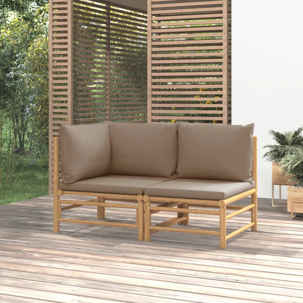 3-Tlg. Garten-Lounge-Set Mit En Kissen Bambus