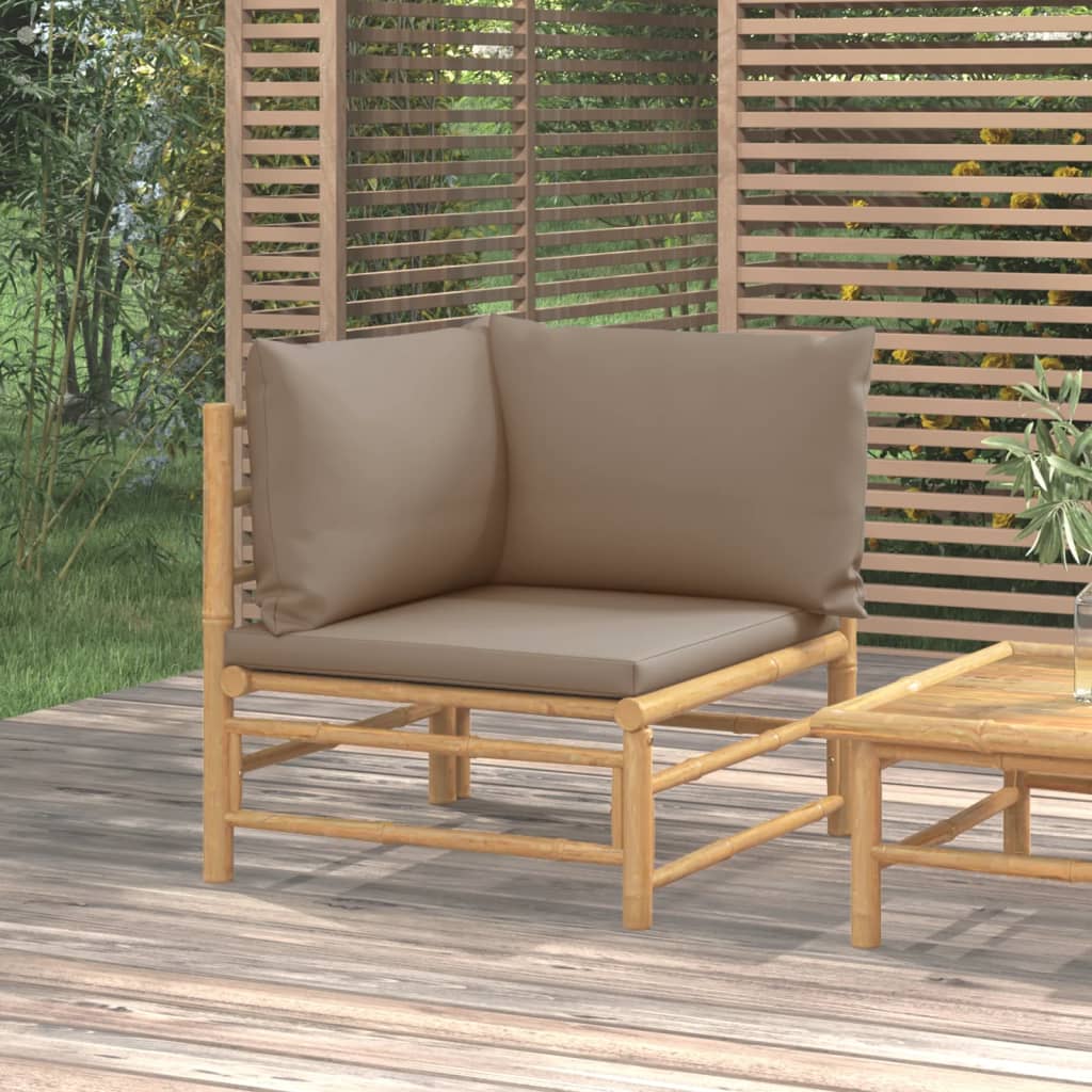 3-Tlg. Garten-Lounge-Set Mit En Kissen Bambus