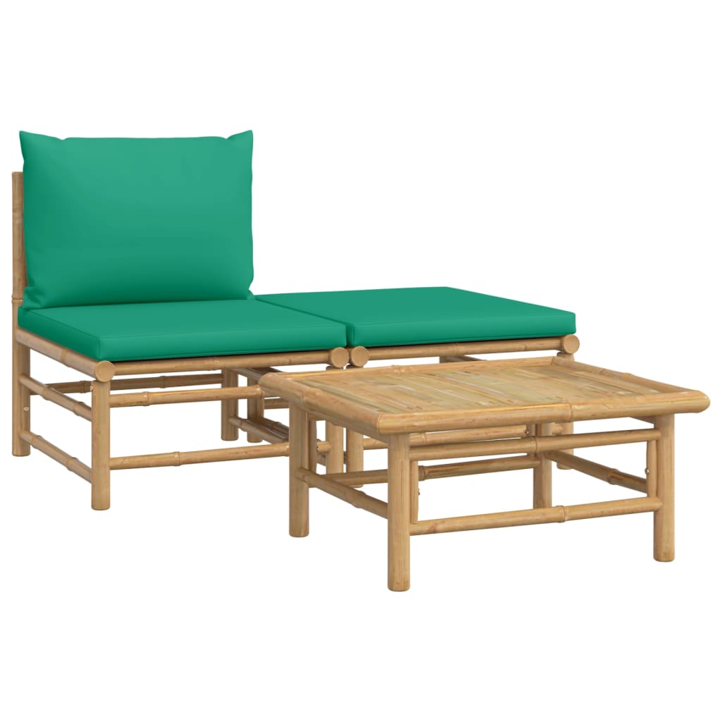 3-Tlg. Garten-Lounge-Set Mit En Kissen Bambus