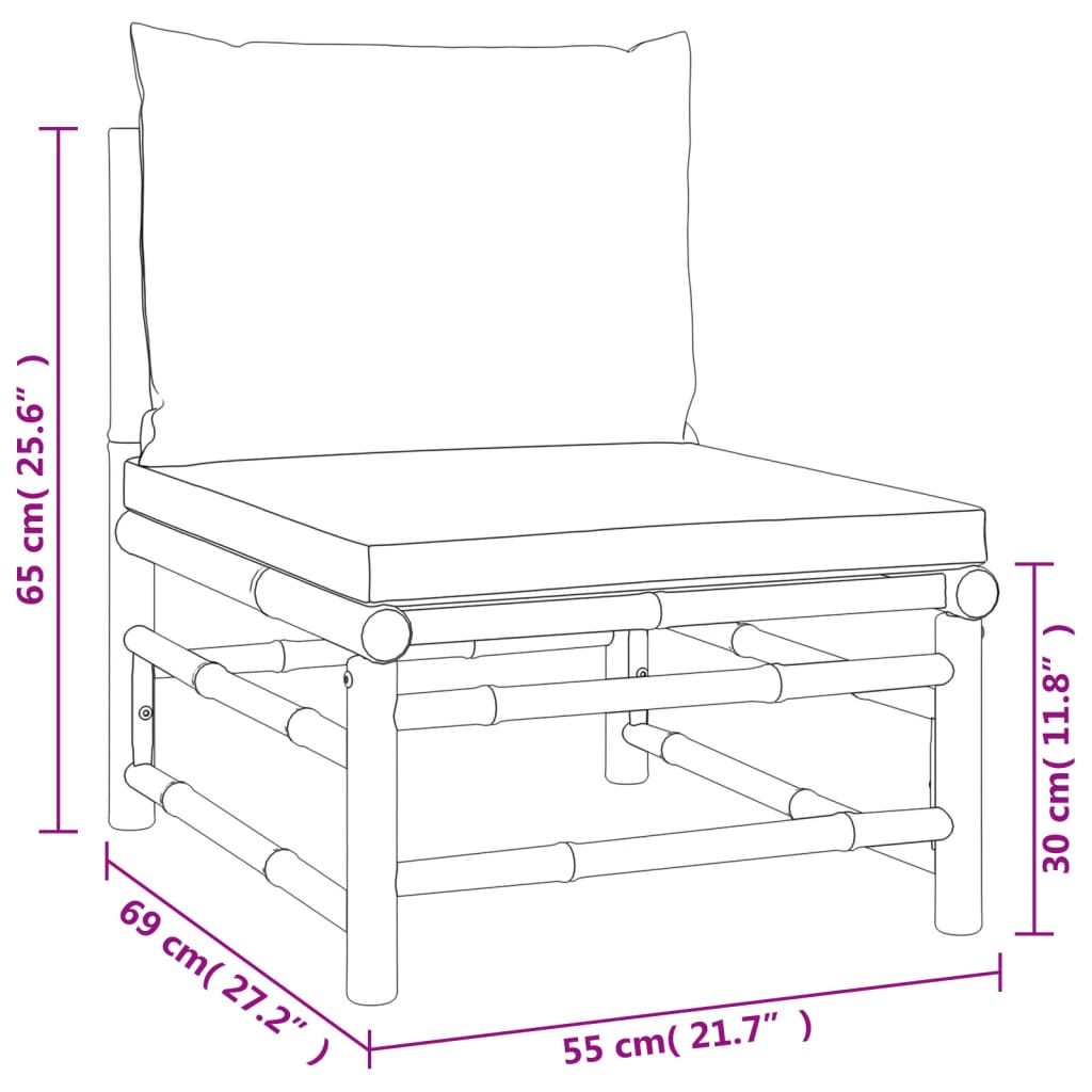 3-Tlg. Garten-Lounge-Set Mit En Kissen Bambus