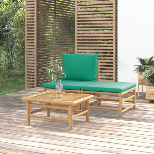 3-Tlg. Garten-Lounge-Set Mit En Kissen Bambus