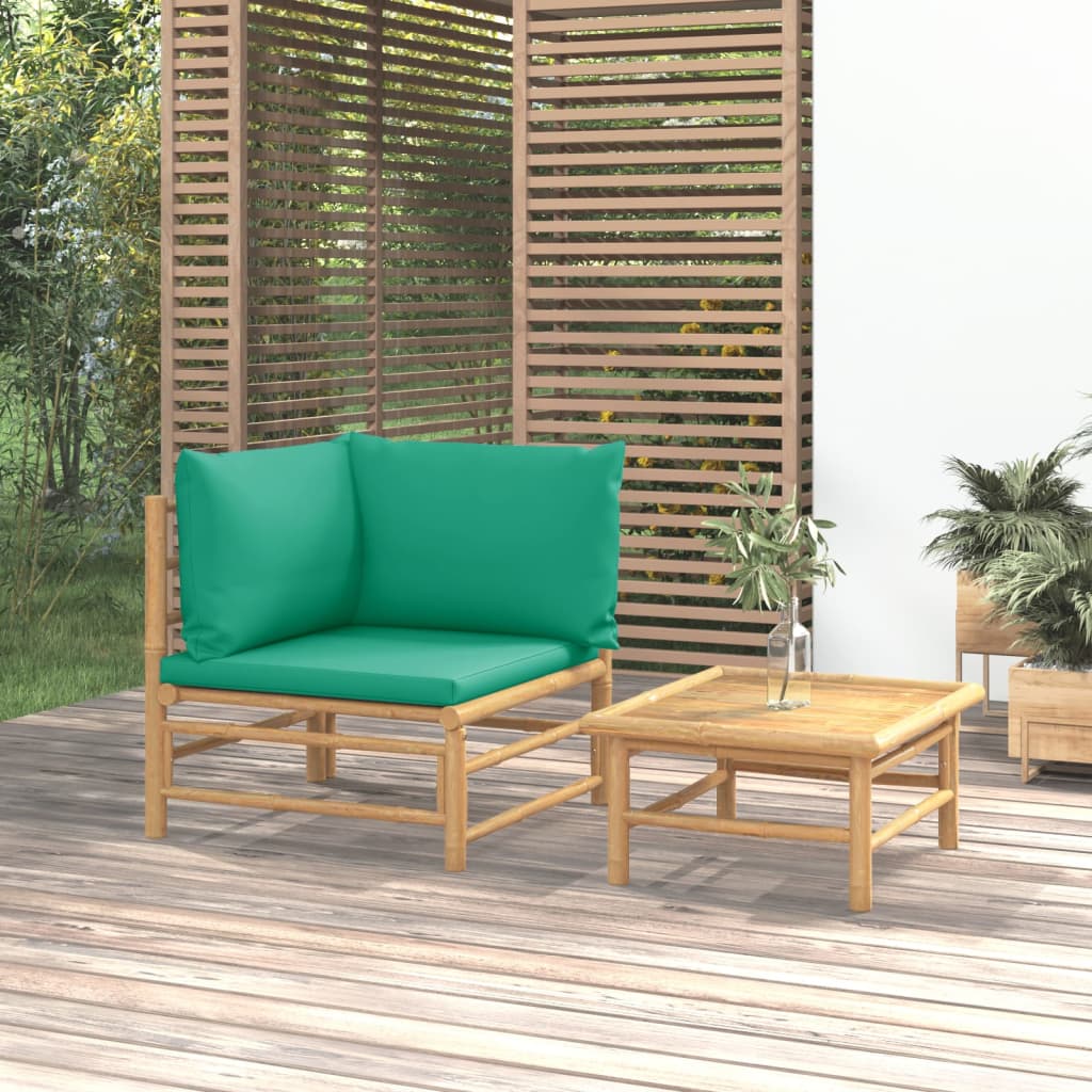 3-Tlg. Garten-Lounge-Set Mit En Kissen Bambus